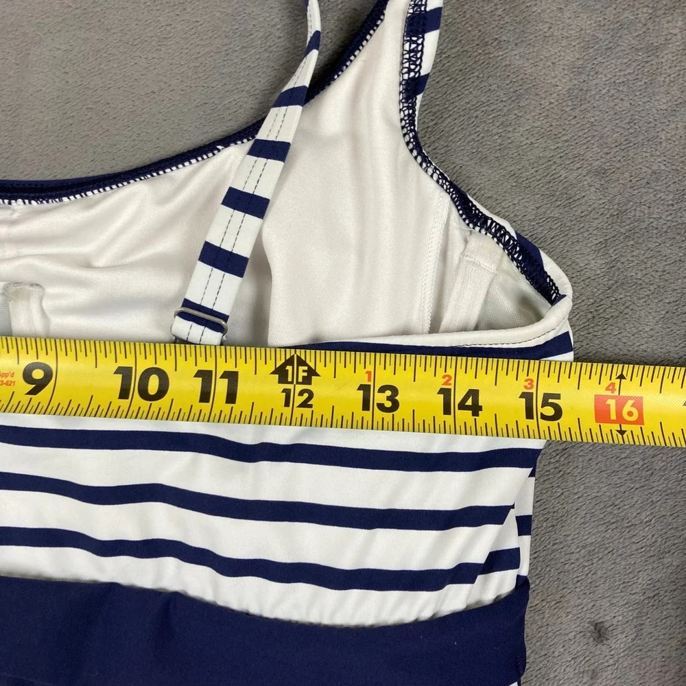 Lands End Navy Blue White Striped Swim Dress Underwire 10P Nautical Swimwear